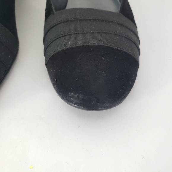 Stuart Weitzman black suede wedge elastic fabric wrap round toe 8.5 NARROW - Picture 4 of 9